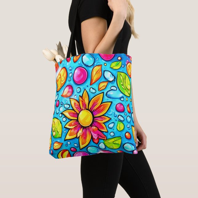 Colorful abstract flower pattern tote bag (Close Up)