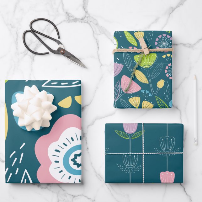 Colorful Abstract Flower Pattern Wrapping Paper Sheets (Front)