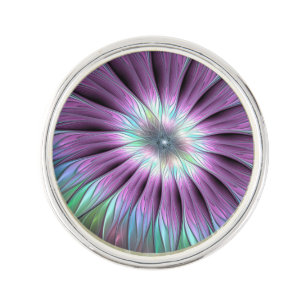 Colorful Abstract Flower Pink Blue Green Fractal Lapel Pin