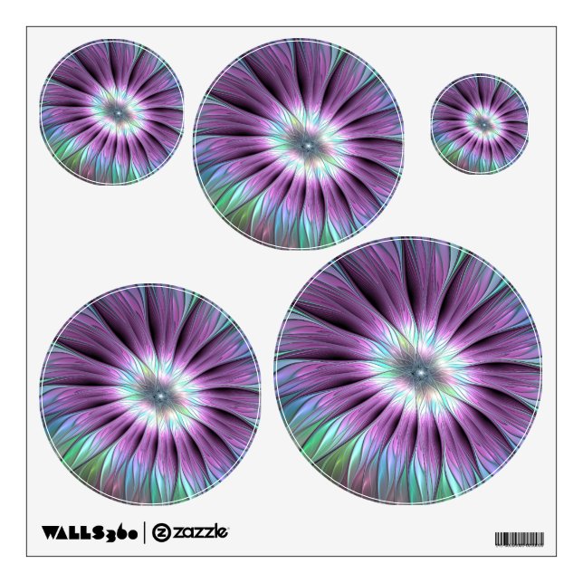 Colorful Abstract Flower Pink Blue Green Fractal Wall Decal (Front)