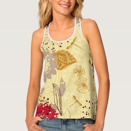 Colorful Abstract Flowers And Leaves Tank Top