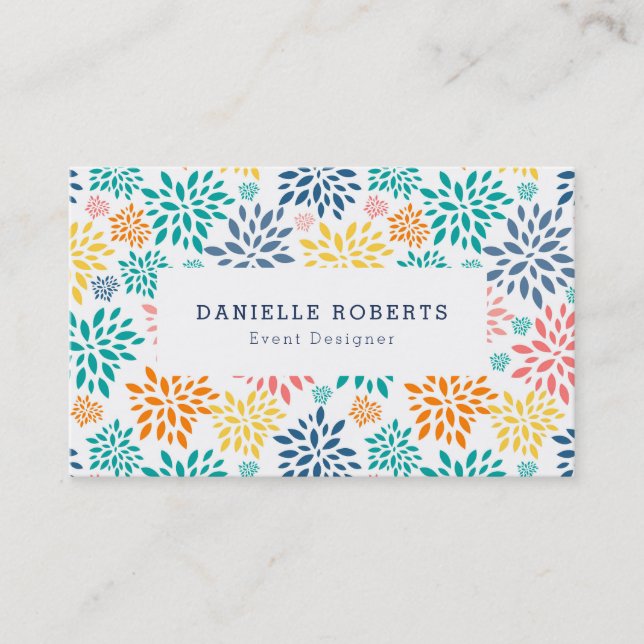 Colorful abstract flowers business card (Front)