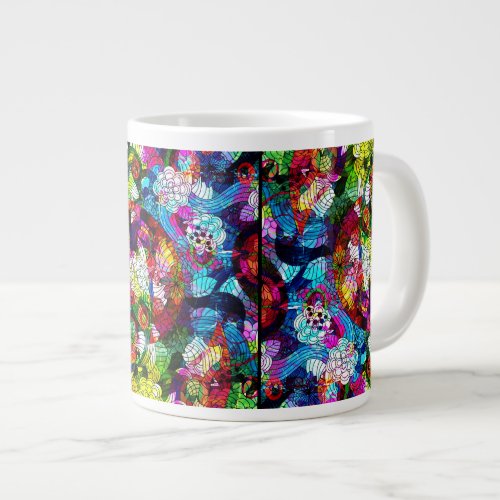 Colorful Abstract Flowers Collage Large Coffee Mug