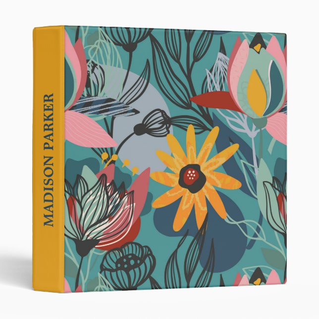Colorful Abstract Flowers Pattern  3 Ring Binder (Front/Spine)