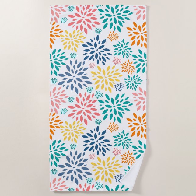 Colorful abstract flowers pattern beach towel (Front)