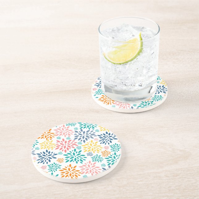 Colorful abstract flowers pattern coaster (Side)