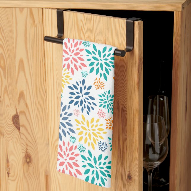 Colorful abstract flowers pattern kitchen towel (Thirds Fold)