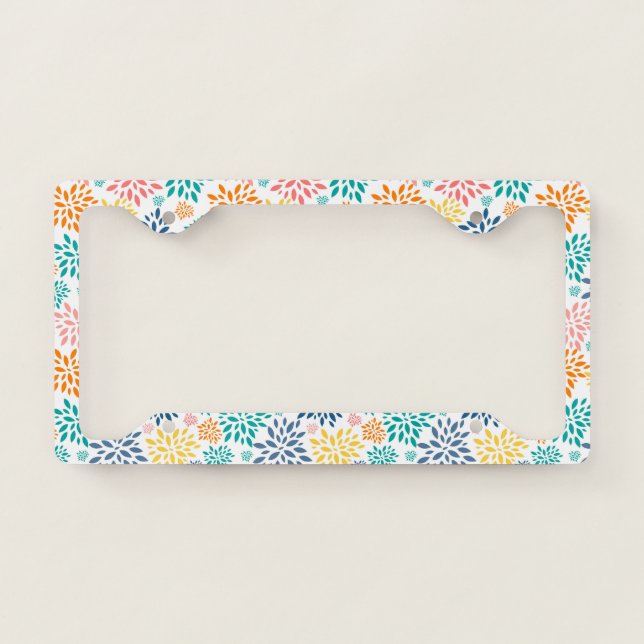 Colorful abstract flowers pattern license plate frame (Front)