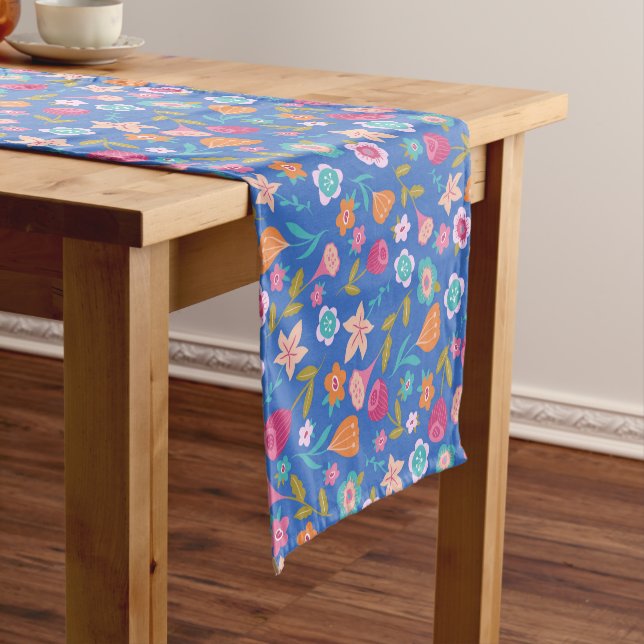 colorful abstract flowers pattern short table runner (In Situ)