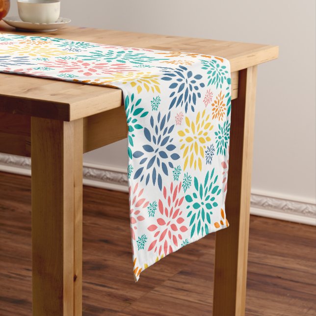 Colorful abstract flowers pattern short table runner (In Situ)