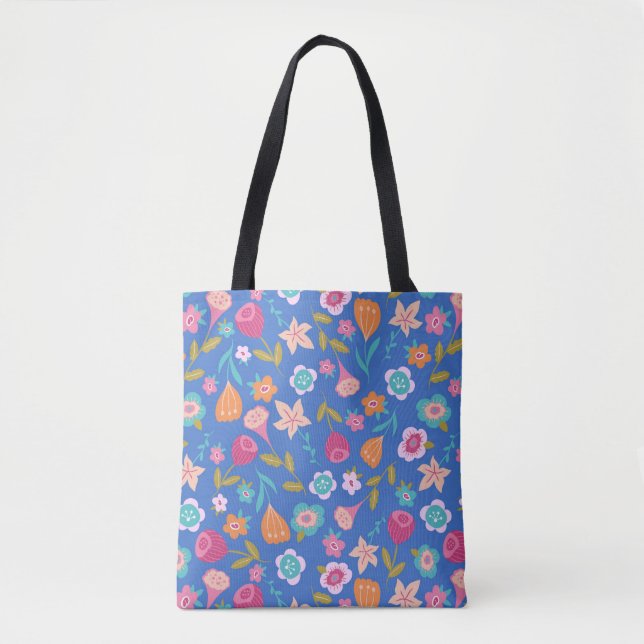 colorful abstract flowers pattern tote bag (Front)