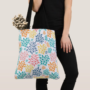 Colorful abstract flowers pattern tote bag