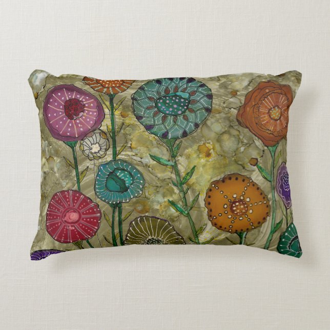 Colorful Abstract Flowers Throw Pillow (Front)