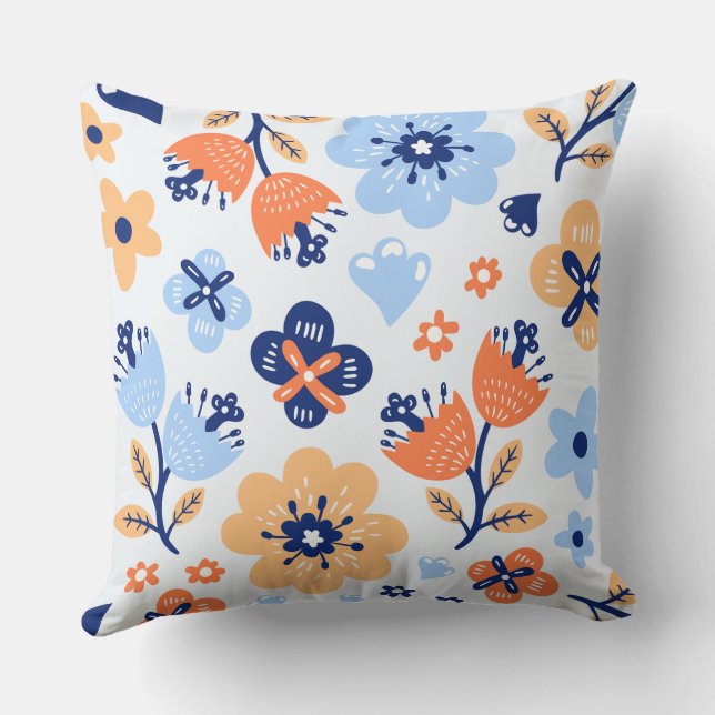 Colorful Abstract Flowers Throw Pillow (Back)