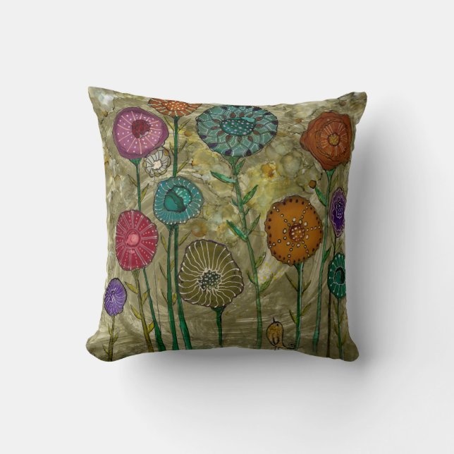 Colorful Abstract Flowers Throw Pillow (Front)