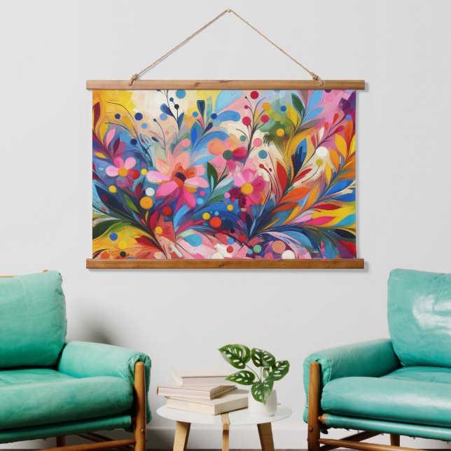 Colorful Abstract Flowers Vibrant Explosion Art Ch Hanging Tapestry (Living Room)