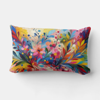Colorful Abstract Flowers Vibrant Explosion Art Ch Lumbar Pillow