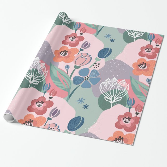 Colorful Abstract Flowers  Wrapping Paper (Unrolled)