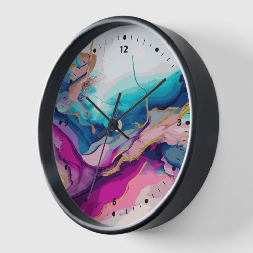 Colorful abstract flowing ink colors background clock