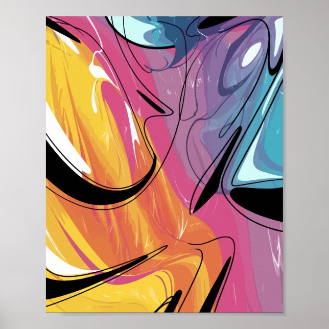 Colorful Abstract Fluid Art with Vibrant Waves Poster (Front)