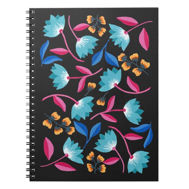 Colorful abstract folkart floral notebook (Front)