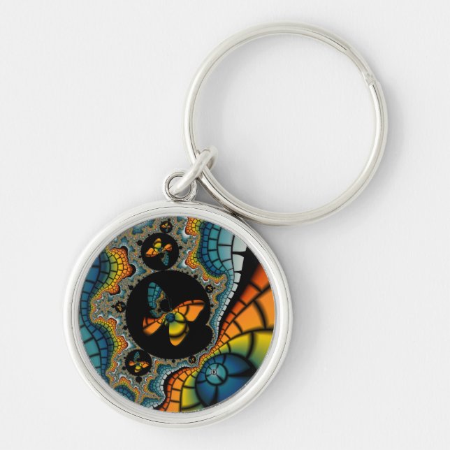 colorful abstract Fractal Butterfly Cacoon Keychain (Front)