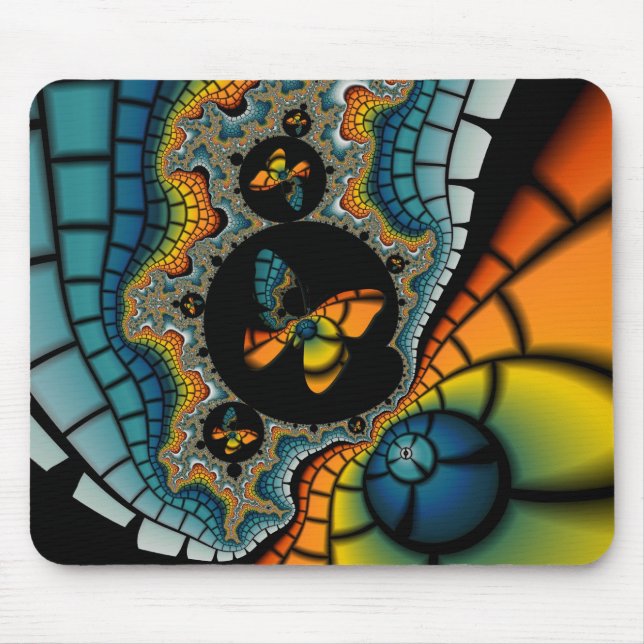 colorful abstract Fractal Butterfly Cacoon Mouse Pad (Front)
