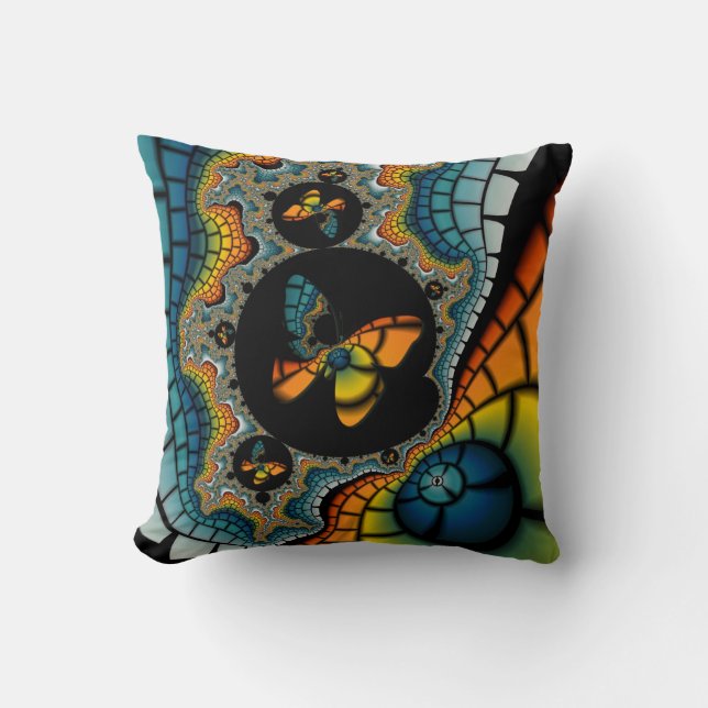colorful abstract Fractal Butterfly Cacoon pillow (Front)