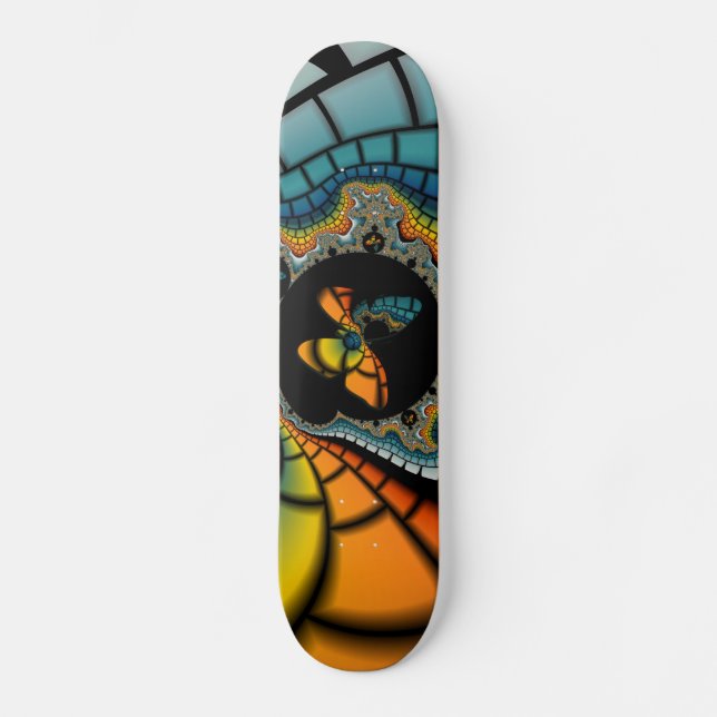 colorful abstract Fractal Butterfly Cacoon Skateboard (Front)