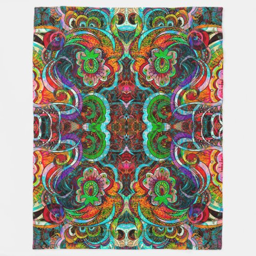 Colorful Abstract Fractal Floral Collage Fleece Blanket