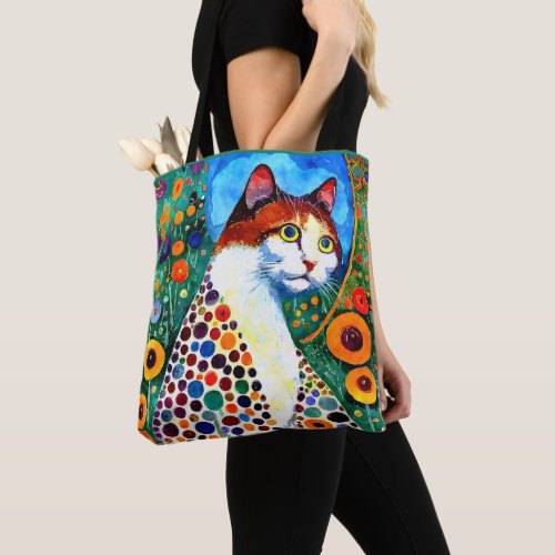 COLORFUL ABSTRACT FUNNY PAINTING OF A CAT  TOTE BAG