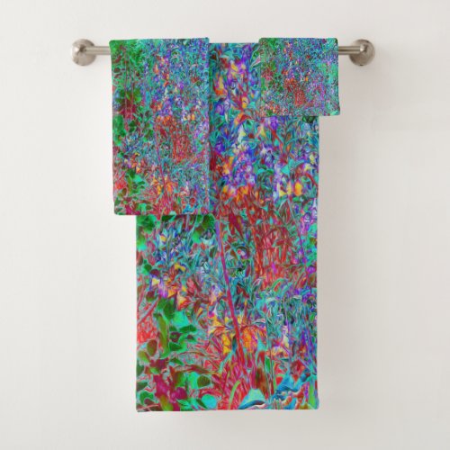 Colorful Abstract Garden with Crimson Sunset Bath Towel Set