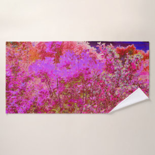 Colorful Abstract Garden with Purple Sunset Bath Towel