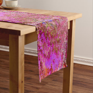 Colorful Abstract Garden with Purple Sunset Short Table Runner