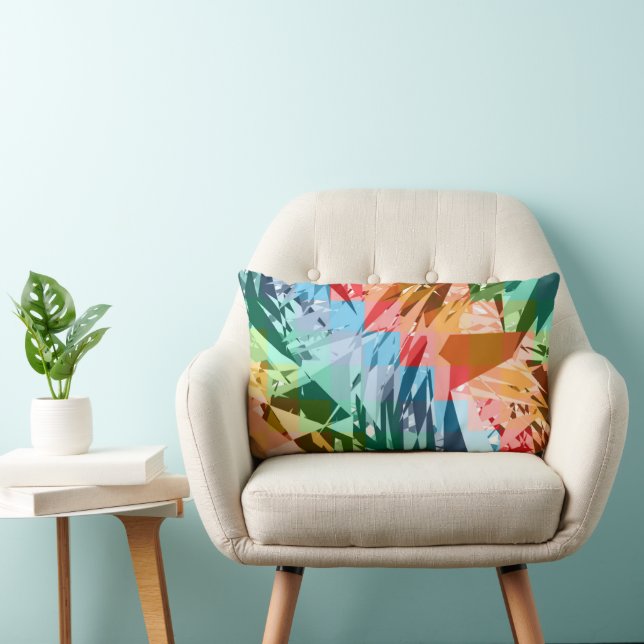 Colorful Abstract Geometric Chaos Seamless Pattern Lumbar Pillow (Chair)