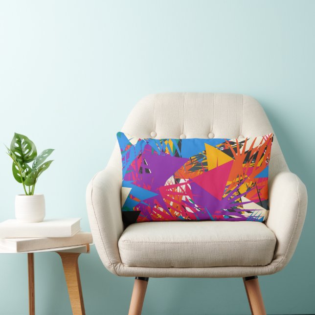 Colorful Abstract Geometric Chaos Seamless Pattern Lumbar Pillow (Chair)