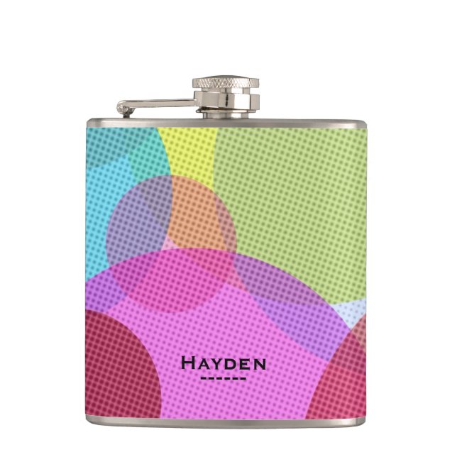 Colorful Abstract Geometric Circles Personalised Flask (Front)