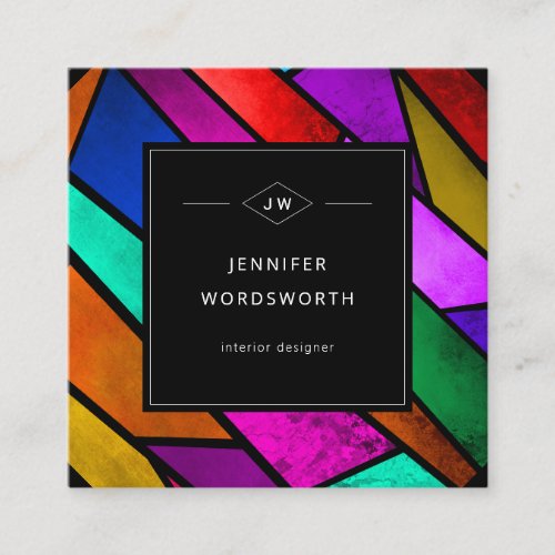 Colorful Abstract Geometric Colorful Pink Modern Square Business Card