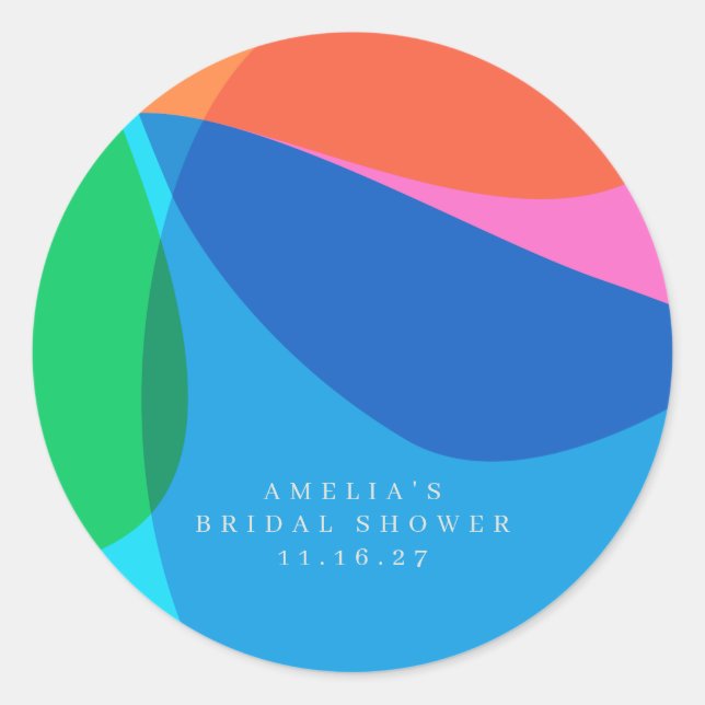Colorful Abstract Geometric Custom Bridal Shower Classic Round Sticker (Front)