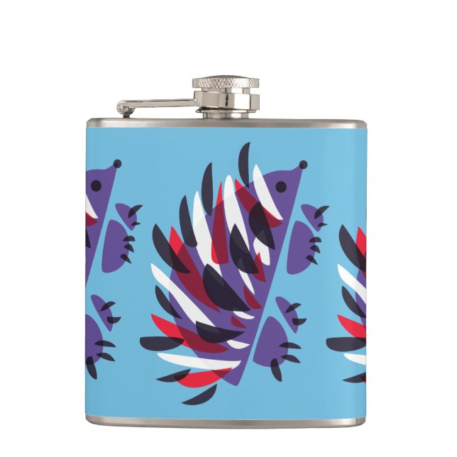 Colorful Abstract Geometric Cute Hedgehog Hip Flask (Front)