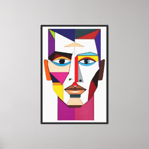 Colorful Abstract Geometric Face: Cubist Pop Art P Canvas Print