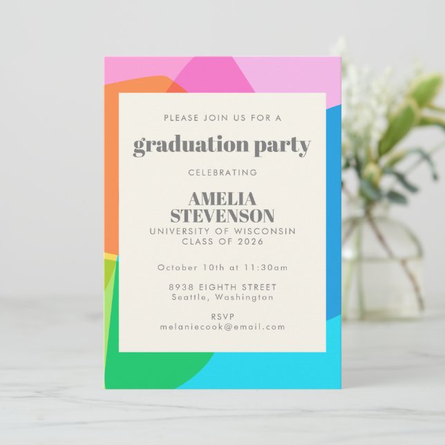 Colorful Abstract Geometric Graduation Party Invitation (Standing Front)