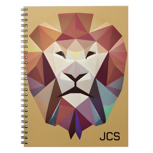 Colorful Abstract Geometric Lion Head w Monogram Notebook