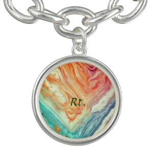 Colorful abstract geometric marble add name letter bracelet
