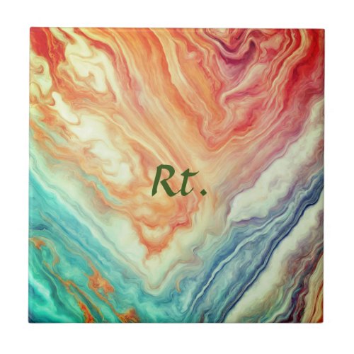 Colorful abstract geometric marble add name letter ceramic tile