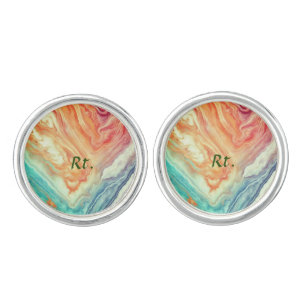 Colorful abstract geometric marble add name letter cufflinks