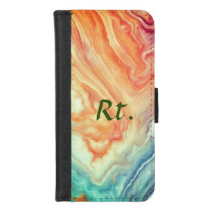 Colorful abstract geometric marble add name letter iPhone 8/7 wallet case