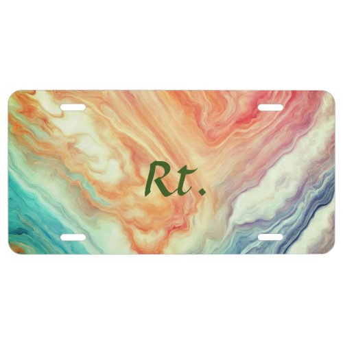Colorful abstract geometric marble add name letter license plate