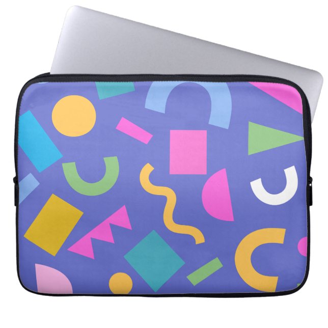 Colorful Abstract Geometric Memphis Style Pattern Laptop Sleeve (Front)