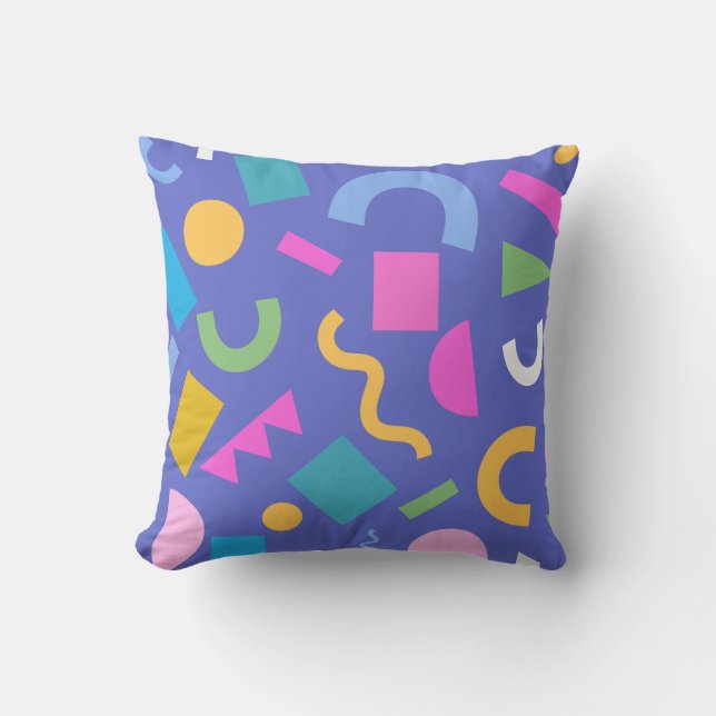 Colorful Abstract Geometric Memphis Style Pattern Throw Pillow (Front)